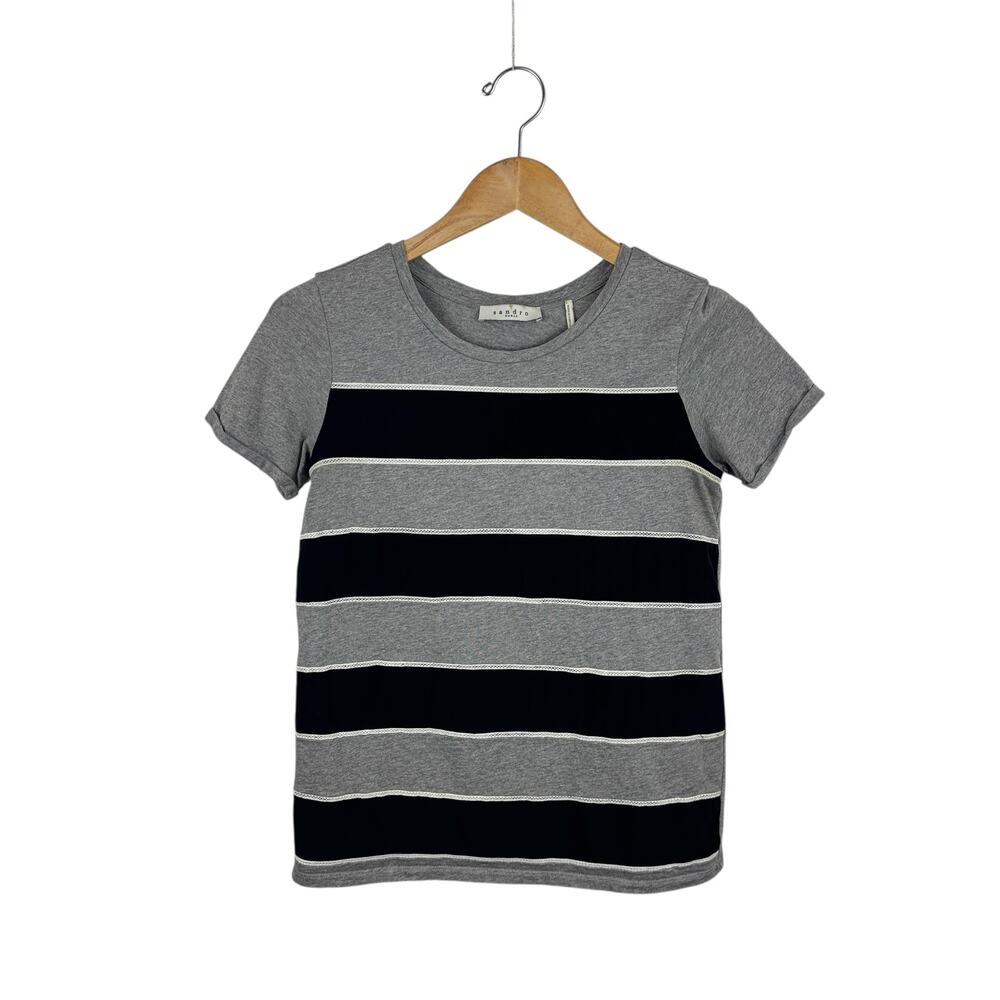 Sandro Silk-Panel Striped Tee